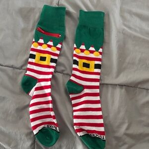 Festive Green and Red Striped Socks